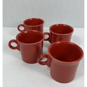Set of 4 Fiesta Ware Red Coffee Cup Tom & Jerry Ring Handle Mug Made in USA